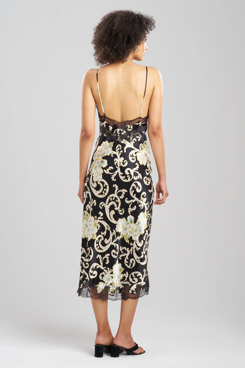 Camille Floral Scroll Lace Slit Silk Slip Dress - Image 2