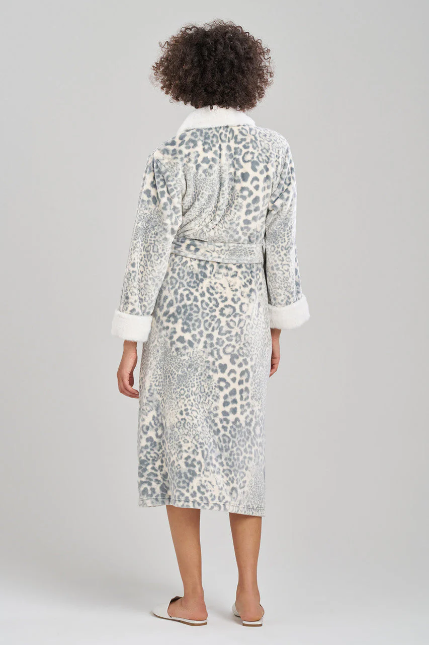 Cashmere Leopard Faux Fur Collar Robe - Image 2