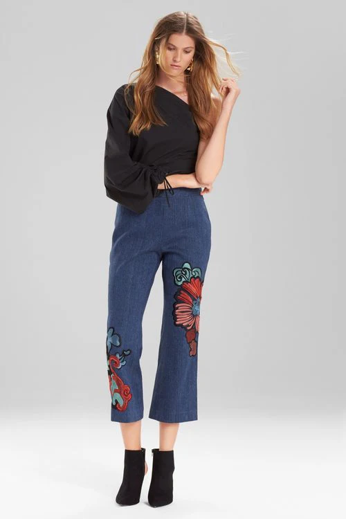 Casual Twill Flare Pants With Embroidery - Image 8