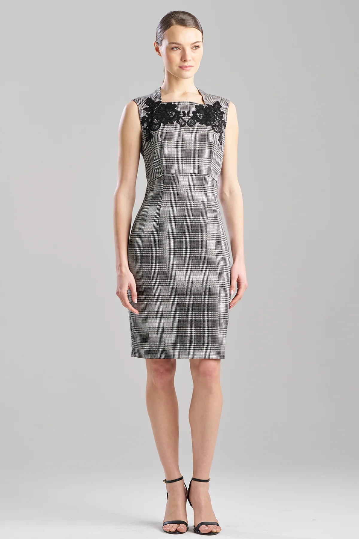 Check Lace Embellished Sheath Dress