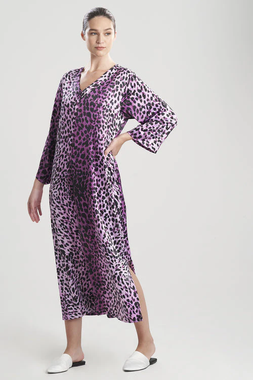 Cheetah-Printed Matte Satin Zip Caftan - Image 11