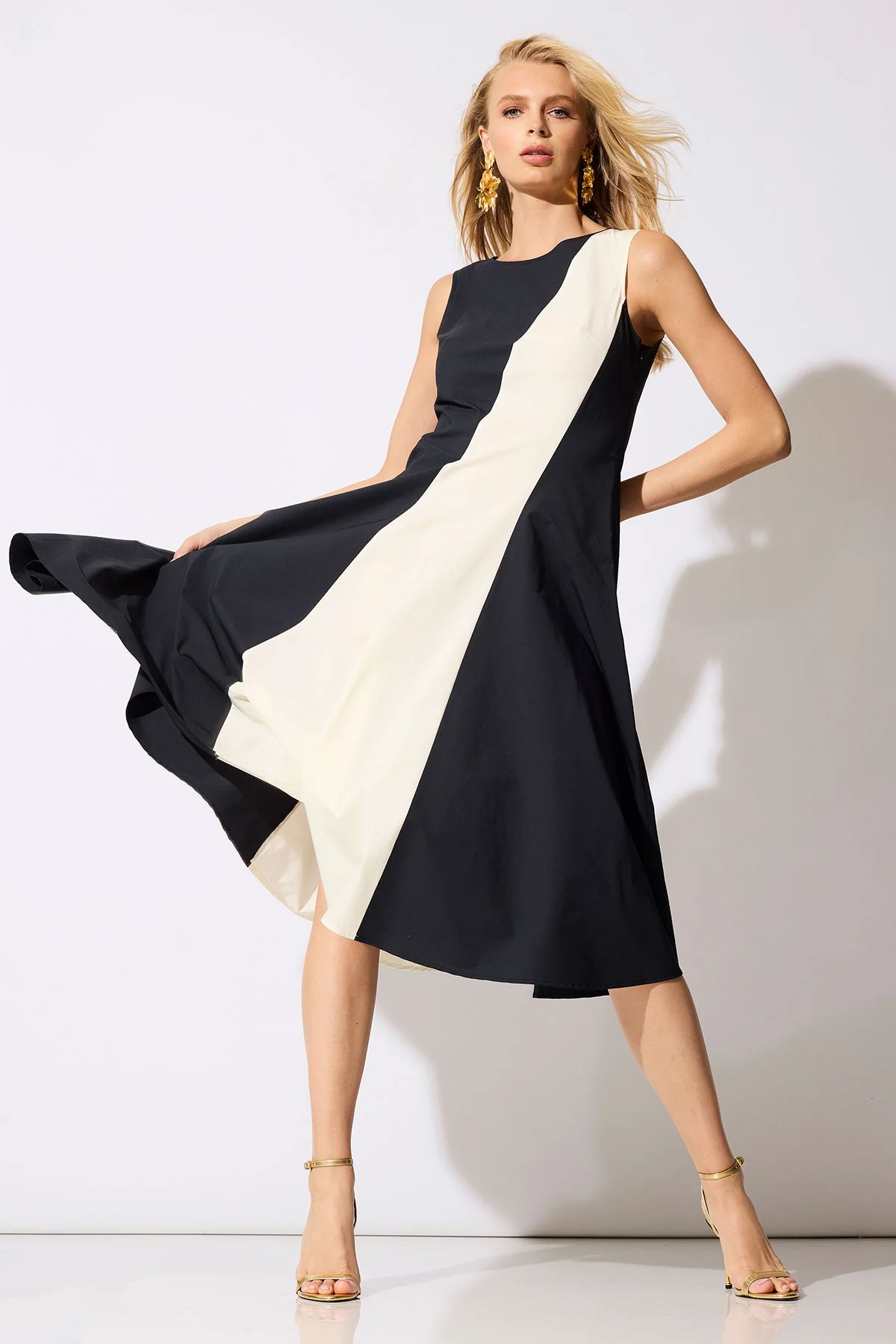 Color Block Tech Cotton Taffeta Asymmetric Dress