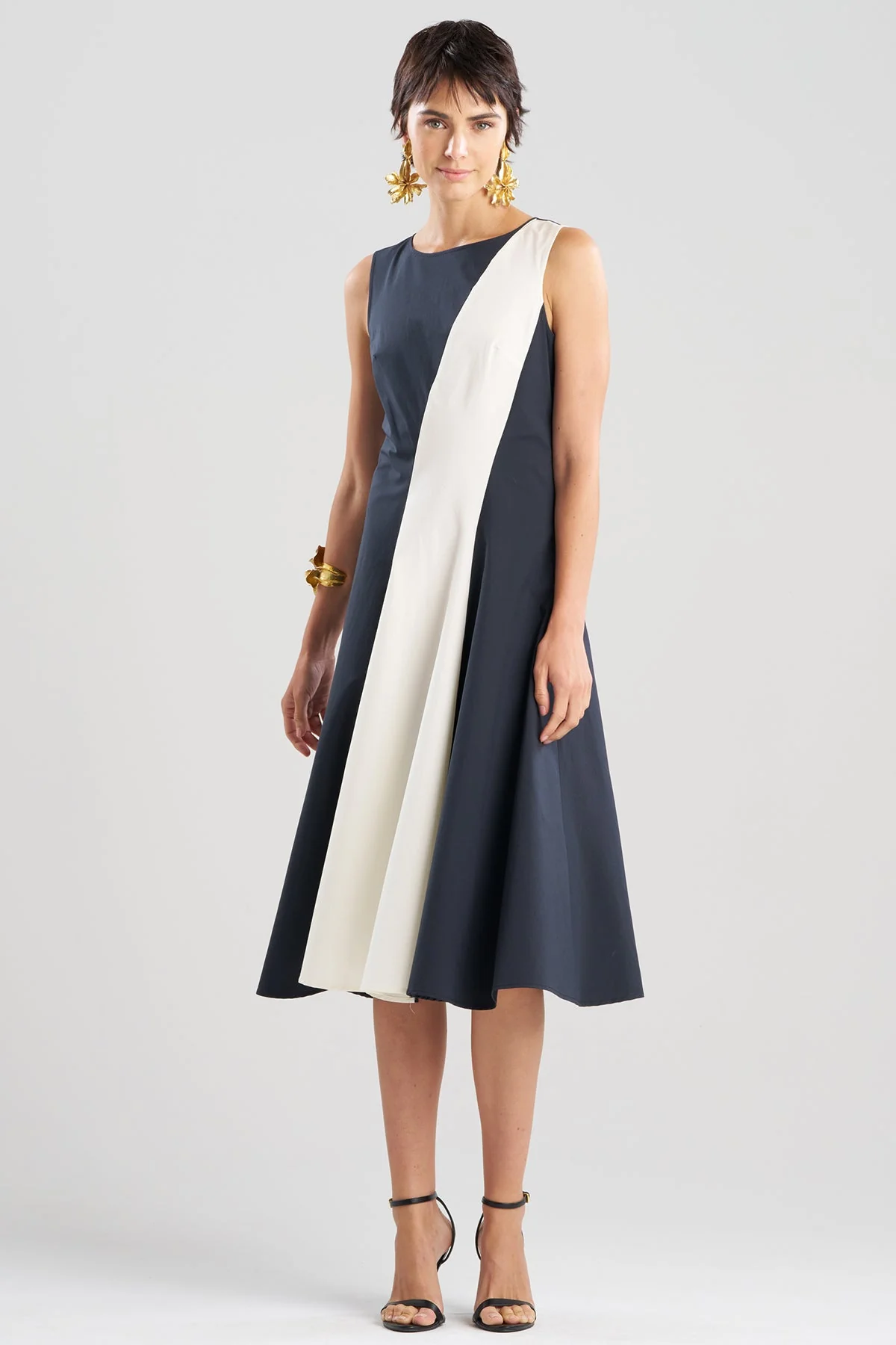Color Block Tech Cotton Taffeta Asymmetric Dress - Image 2