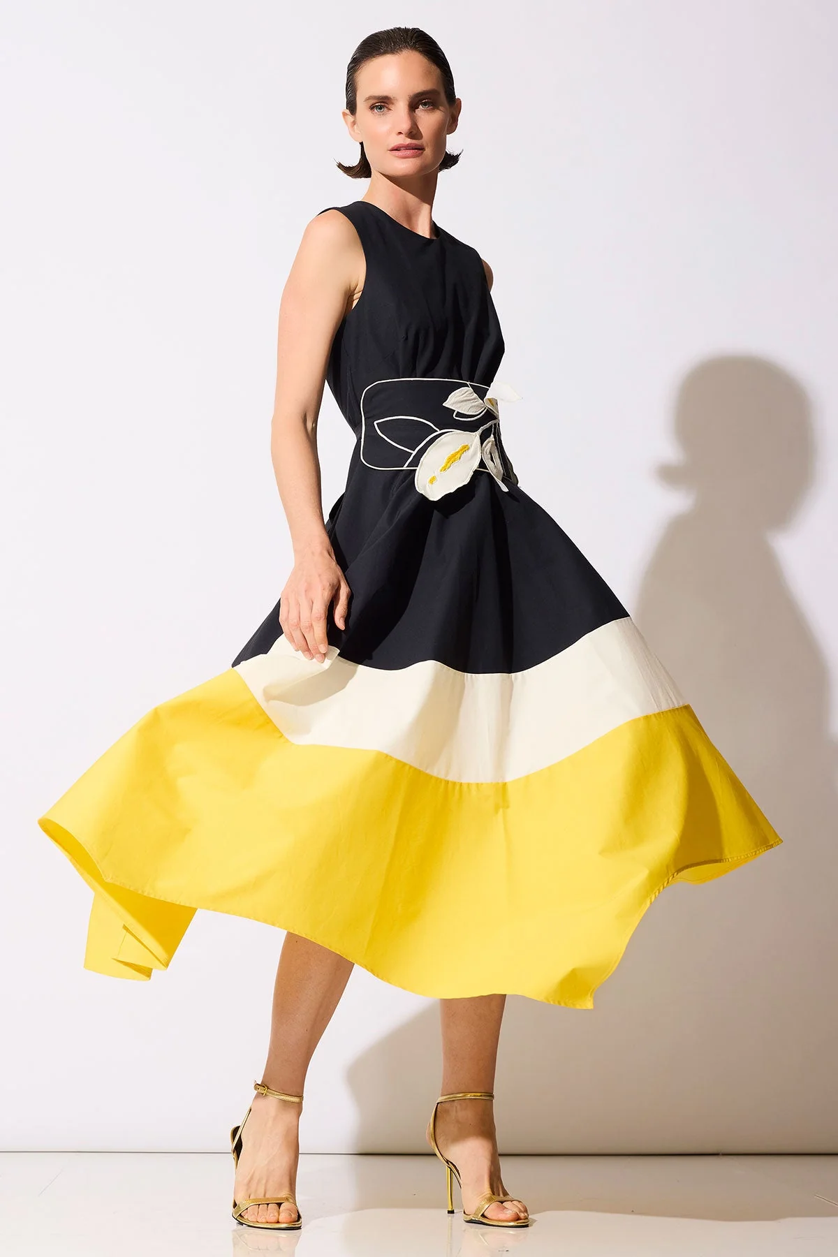 Color Block Tech Cotton Taffeta Origami Maxi Dress