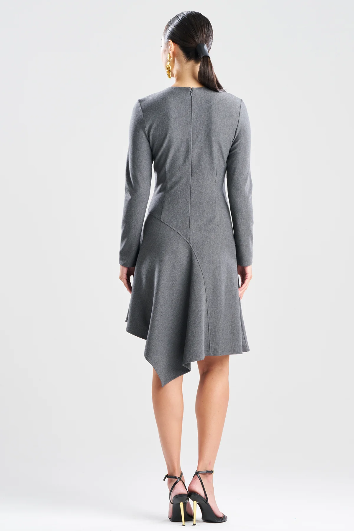 Compact Knit Asymmetric Long Sleeve Dress - Image 2