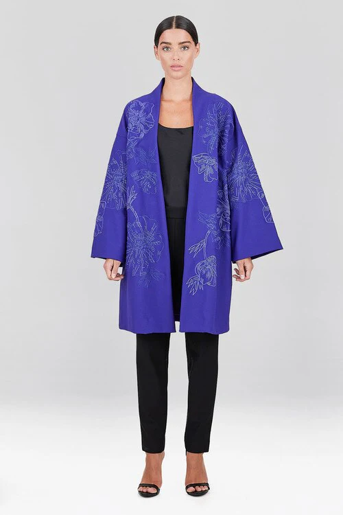 Compact Knit Crepe Embroidered Caban Jacket - Image 5