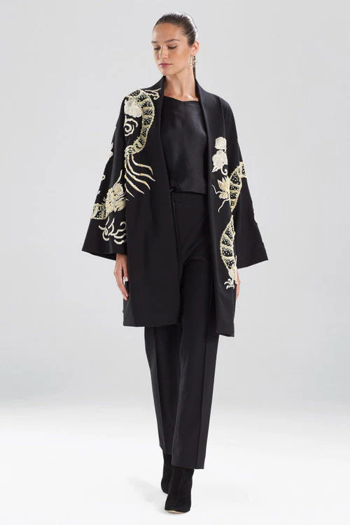 Compact Knit Crepe Embroidered Dragon Caban Jacket - Image 8