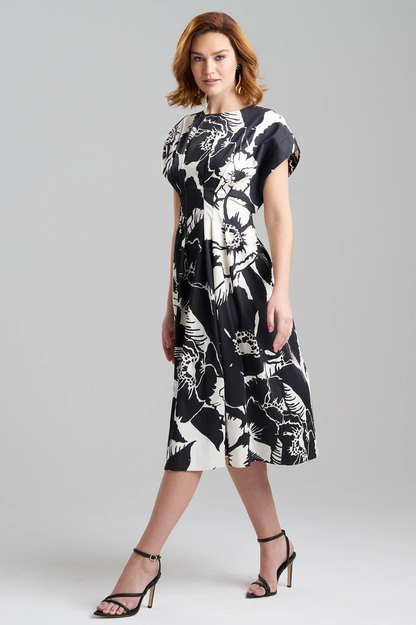 Cote D'Azur Cotton Chino Fit & Flare Pleated Dress