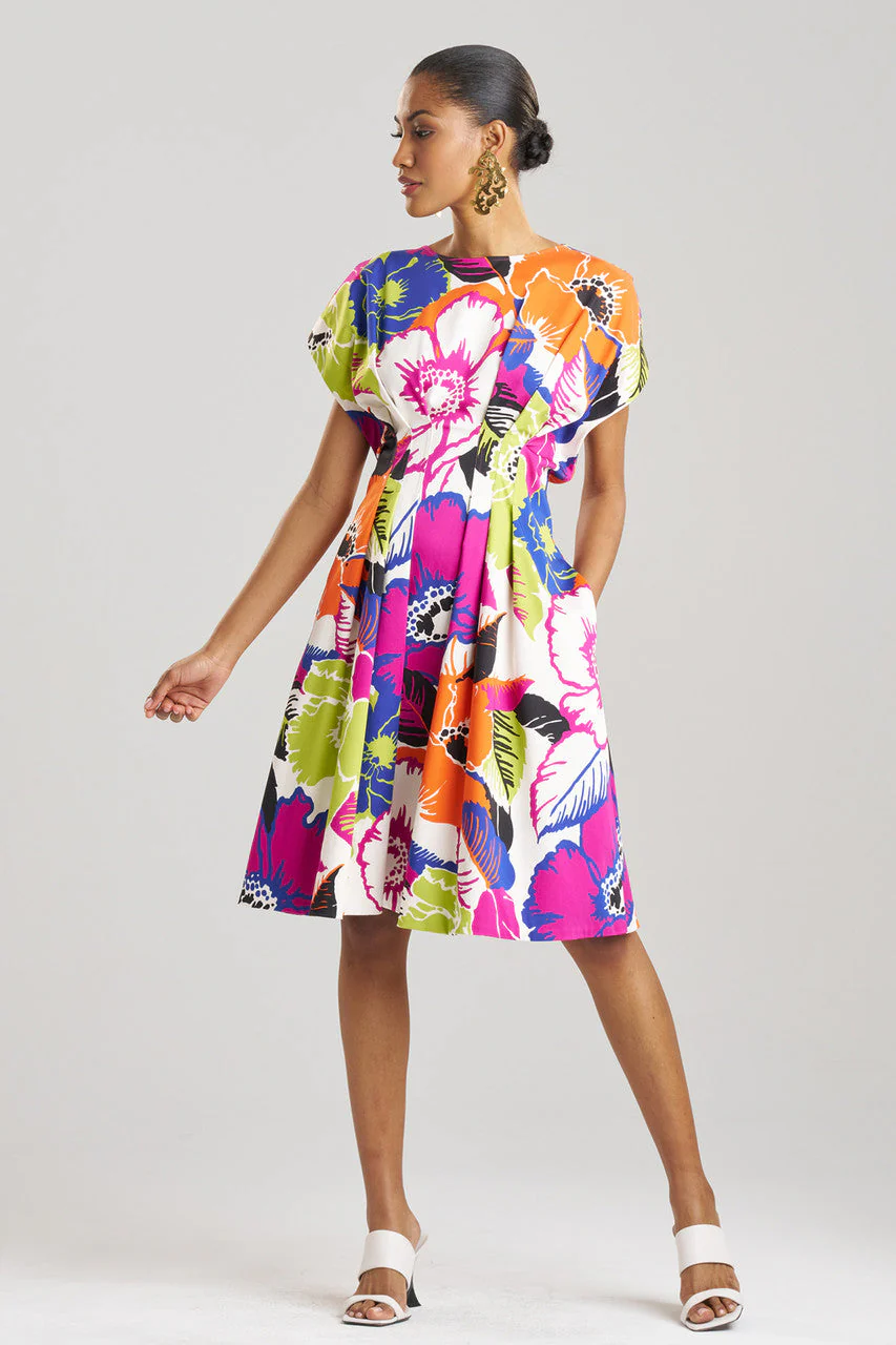 Cote D'Azur Cotton Chino Fit & Flare Pleated Dress