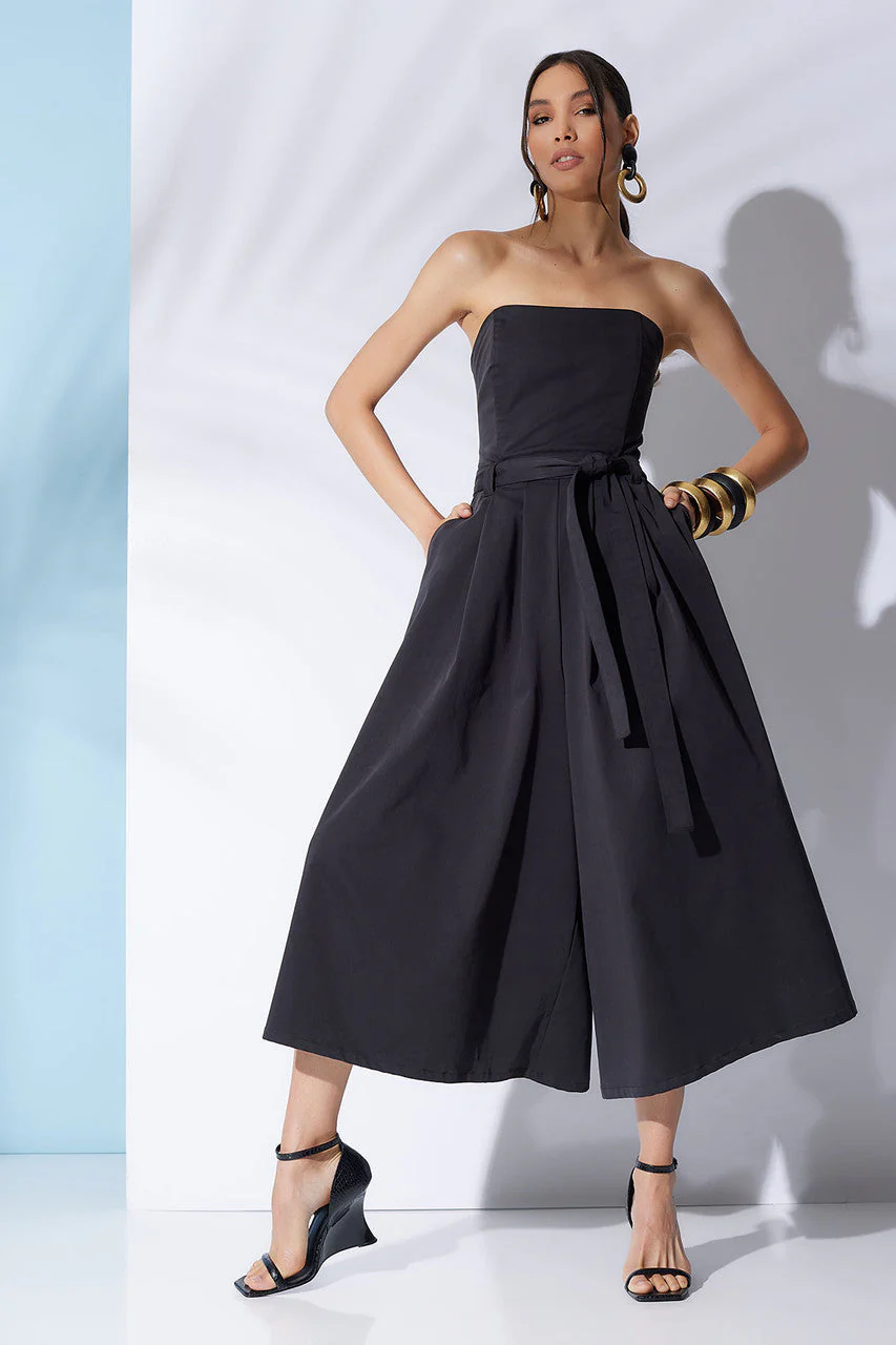 Cotton Chino Bustier Belted Palazzo Jumpsuit - Image 4