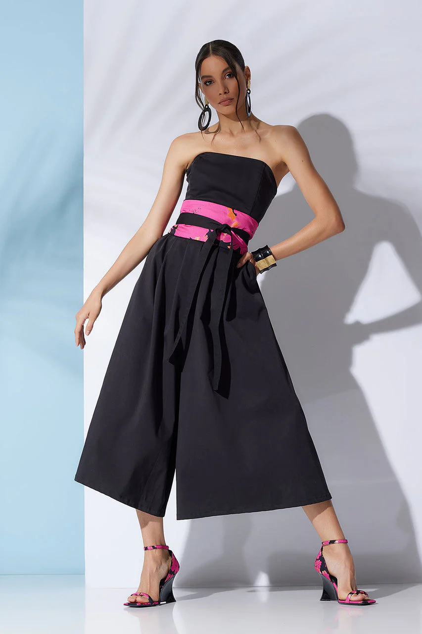 Cotton Chino Bustier Belted Palazzo Jumpsuit - Image 5