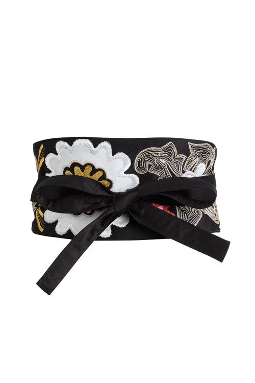 Cotton Chino Embroidered Obi Belt