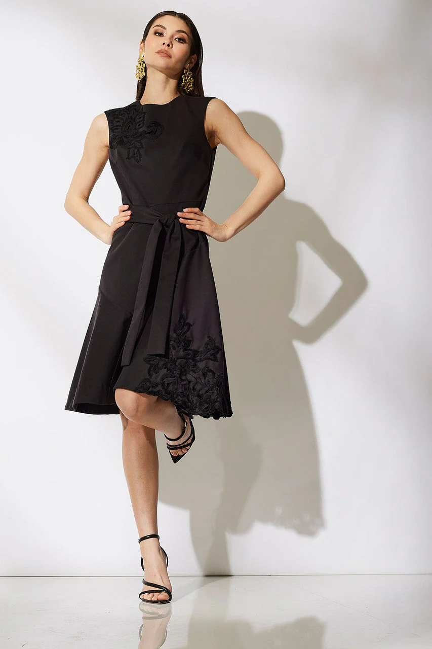 Cotton Chino Fit & Flare Embroidered Dress