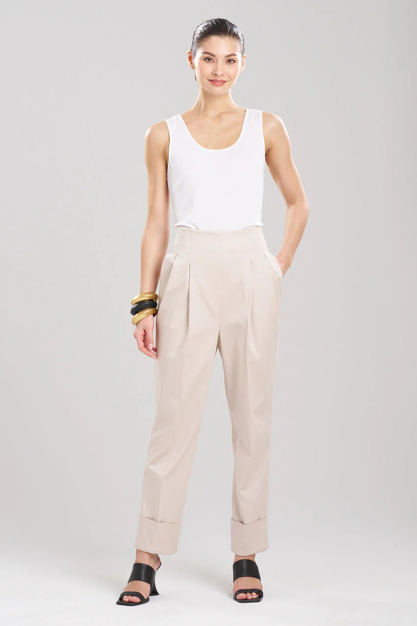 Cotton Chino High Waisted Pleated Pants