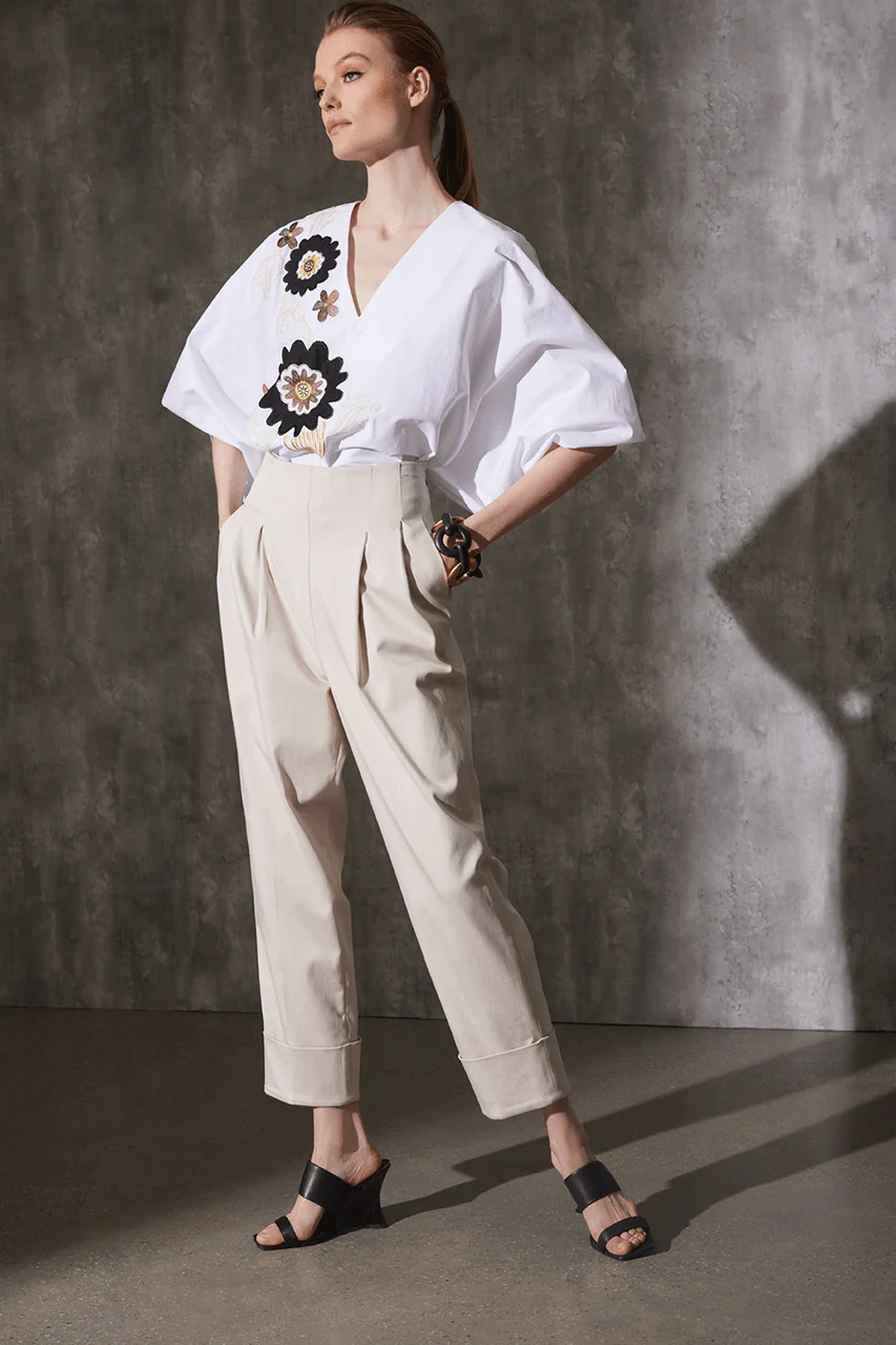 Cotton Chino High Waisted Pleated Pants - Image 4