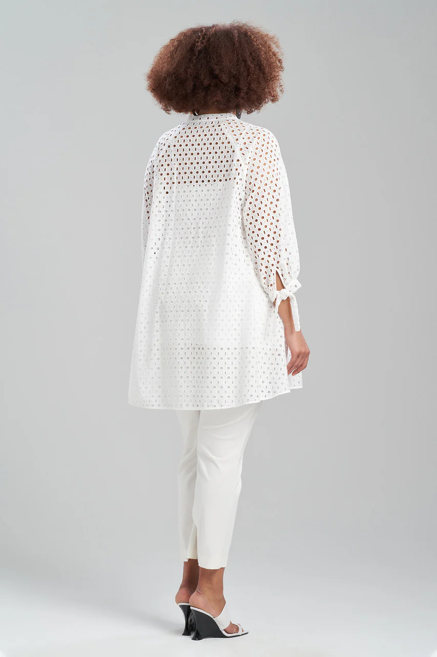 Cotton Eyelet Balloon Sleeve Oversized Top - Image 4