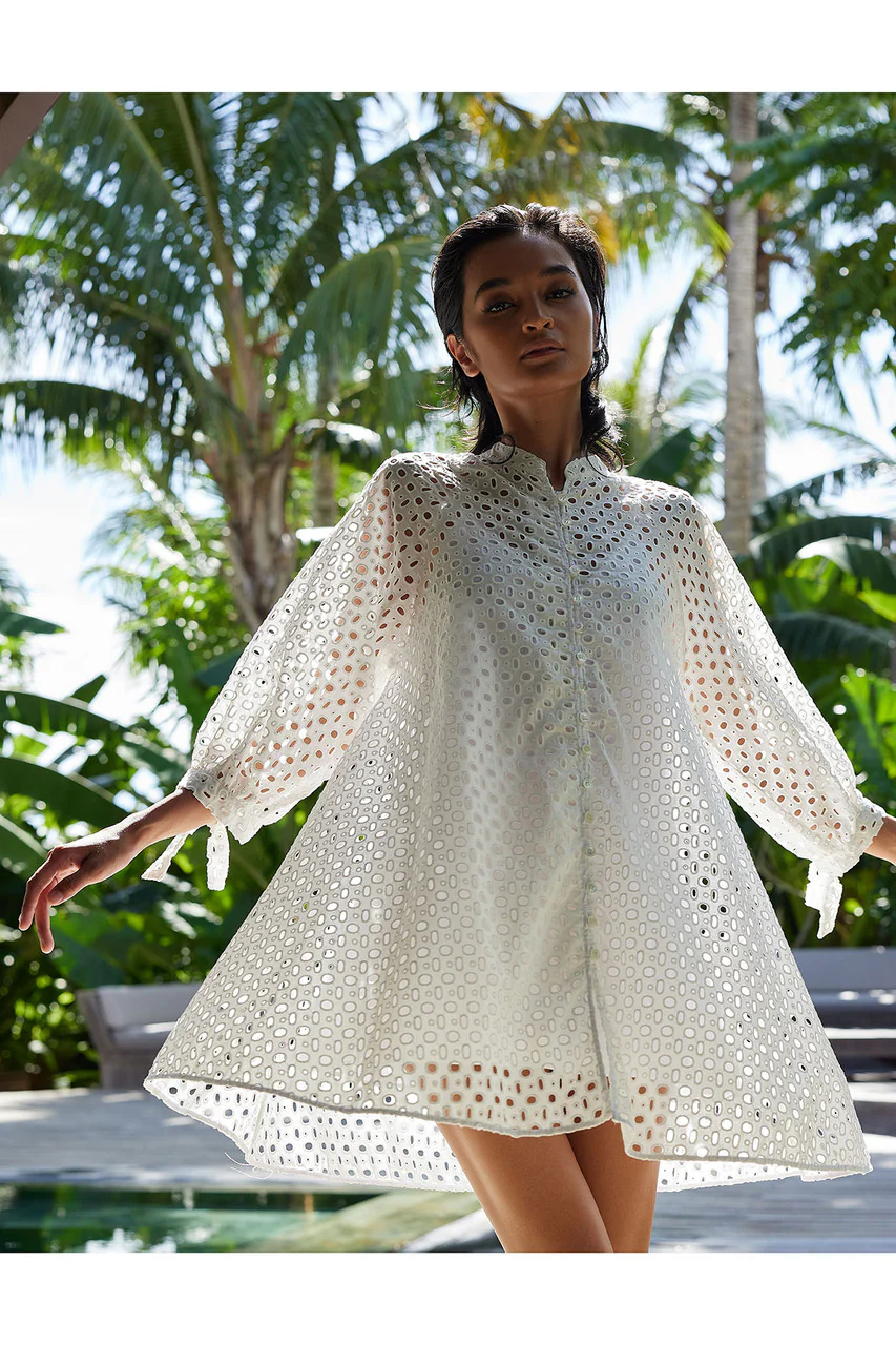 Cotton Eyelet Balloon Sleeve Oversized Top - Image 5
