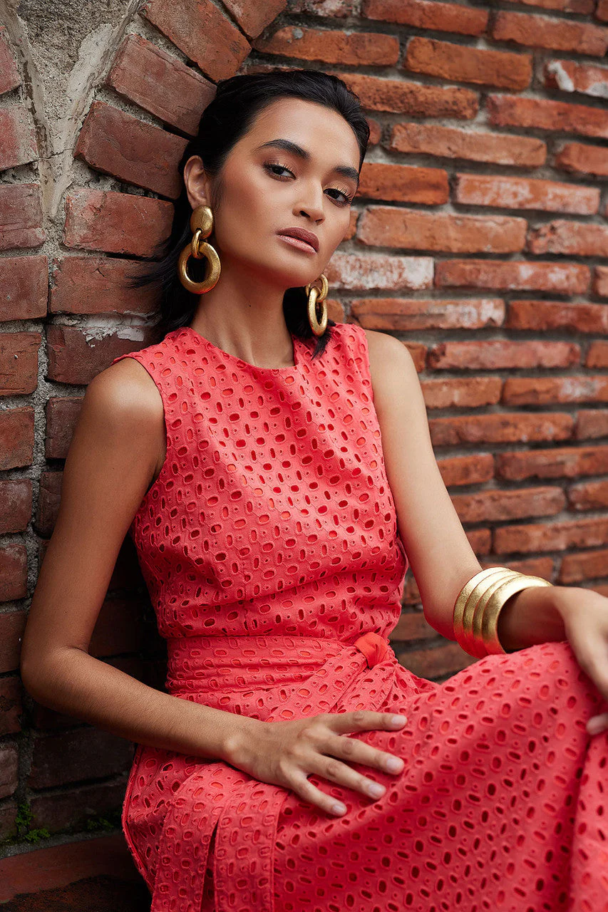 Cotton Eyelet Belted Dress - Image 3