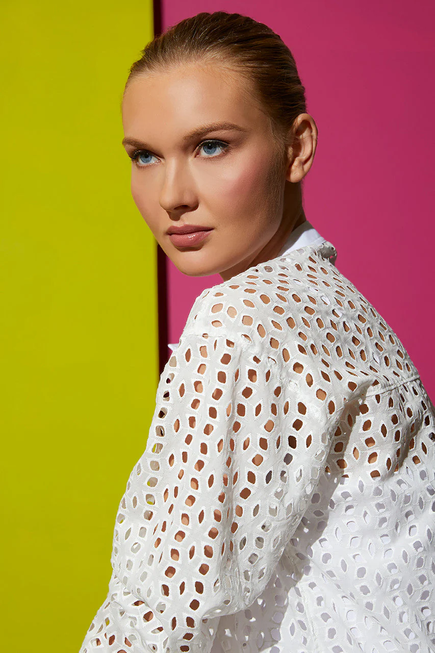 Cotton Eyelet Oversized Tux Shirt - Image 5