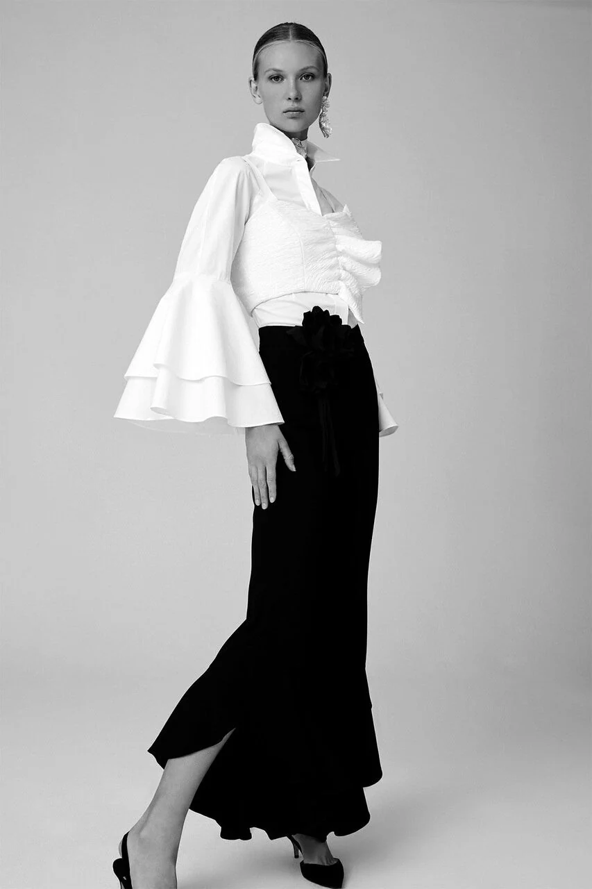 Cotton Poplin 3/4 Sleeve Collared Top - Image 3