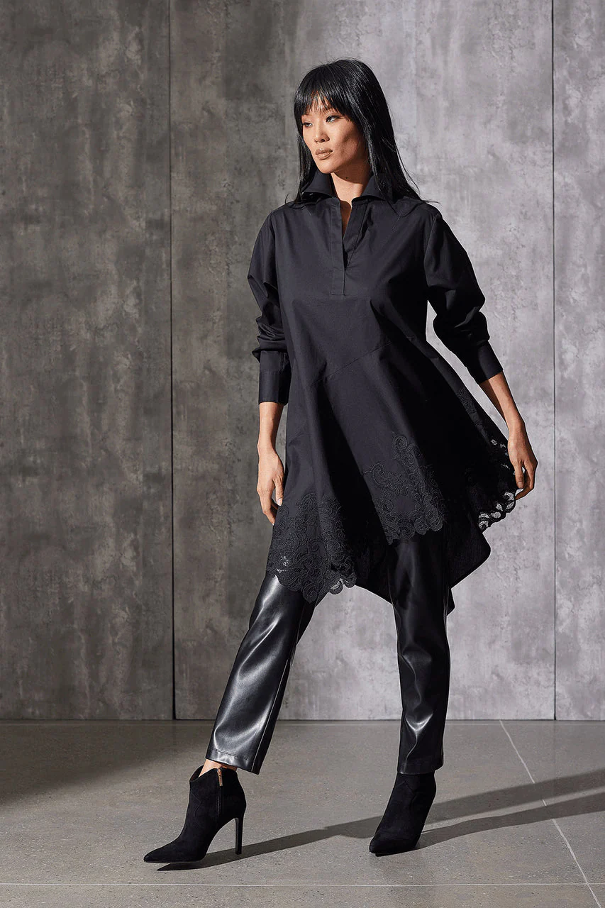 Cotton Poplin Asymmetrical Embroidered Flounce Shirt - Image 3