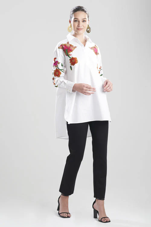 Cotton Poplin Chikayo Applique Oversized Half Placket Shirt - Image 9
