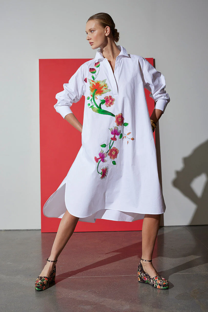 Cotton Poplin Chikayo Embroidery Oversized Shirtdress - Image 6
