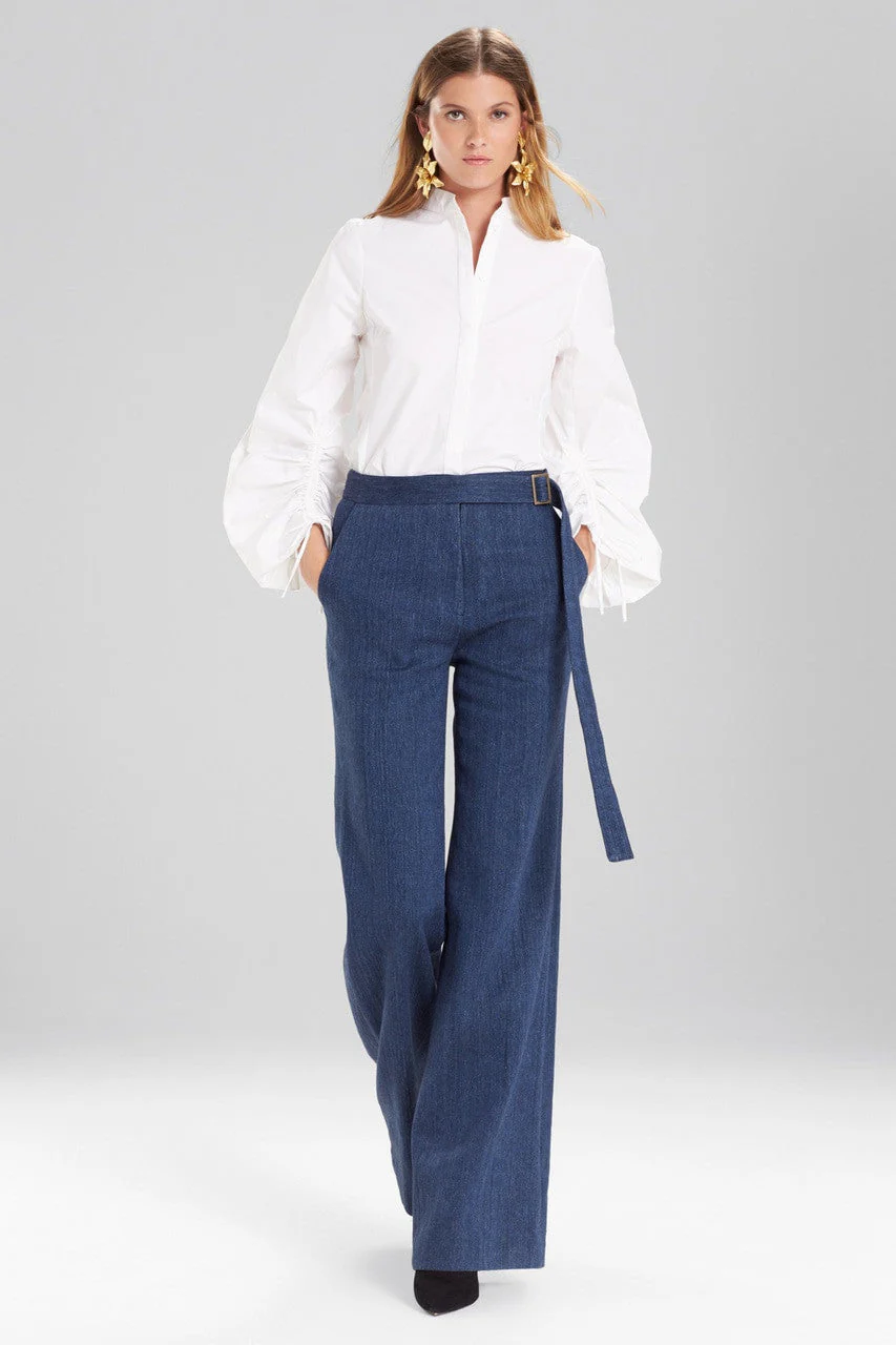 Cotton Poplin Drawstring Balloon Sleeve Top - Image 2