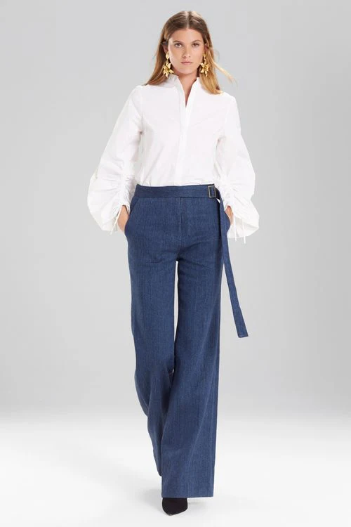 Cotton Poplin Drawstring Balloon Sleeve Top - Image 7