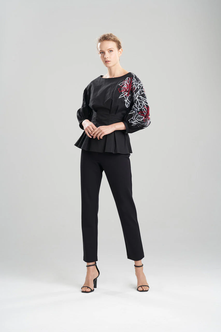 Cotton Poplin Embroidered Balloon Sleeve Top - Image 3