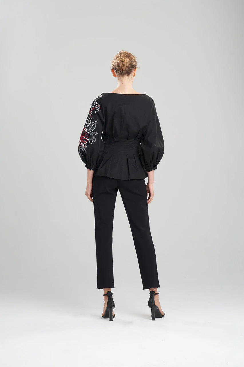 Cotton Poplin Embroidered Balloon Sleeve Top - Image 4