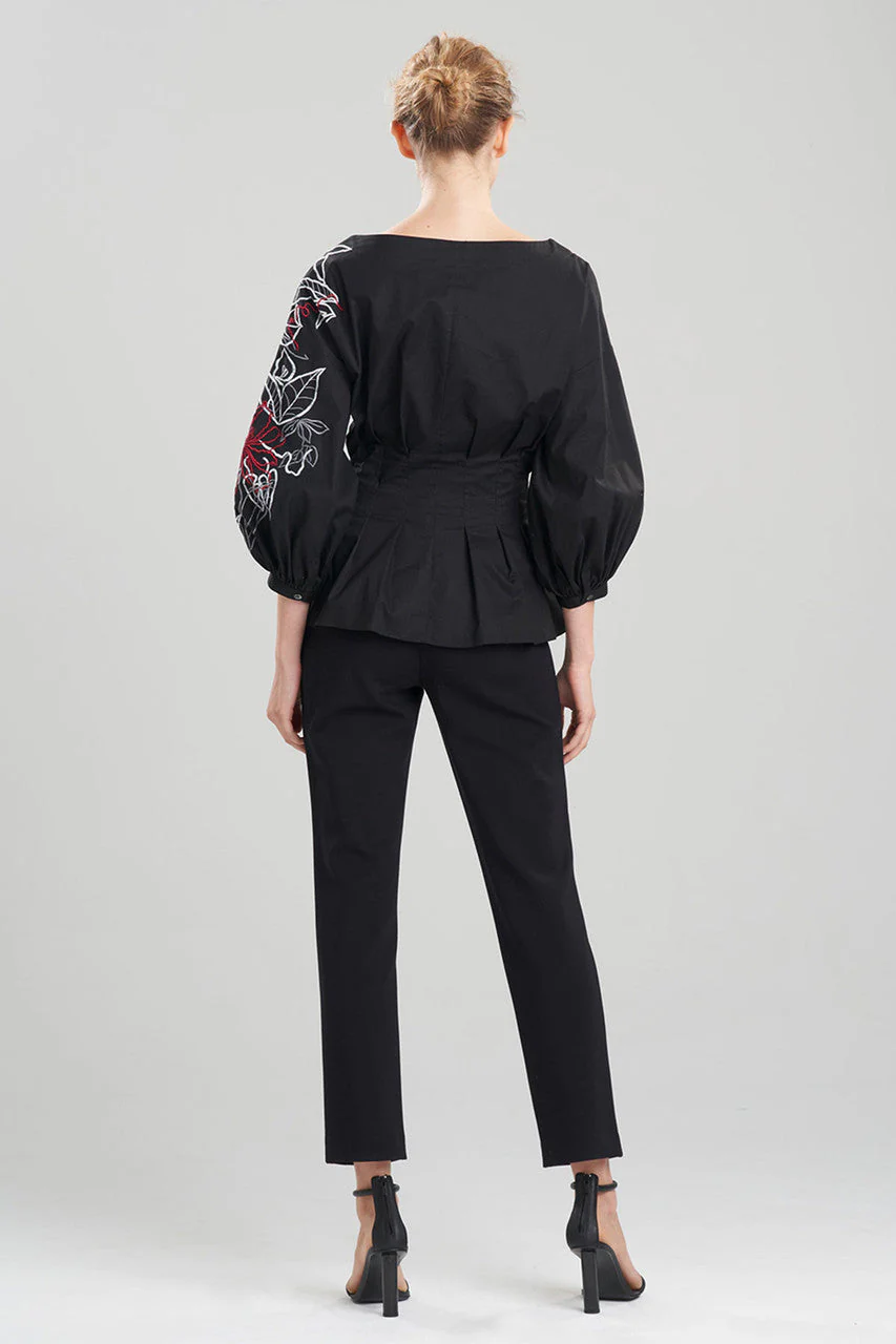 Cotton Poplin Embroidered Balloon Sleeve Top - Image 5