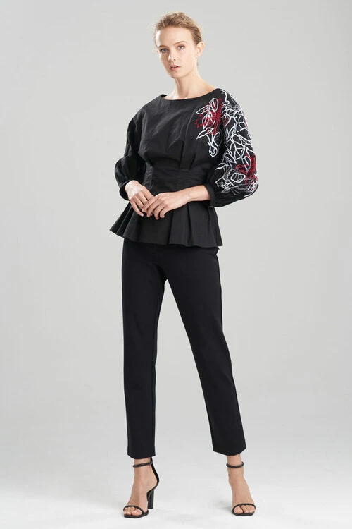 Cotton Poplin Embroidered Balloon Sleeve Top - Image 7