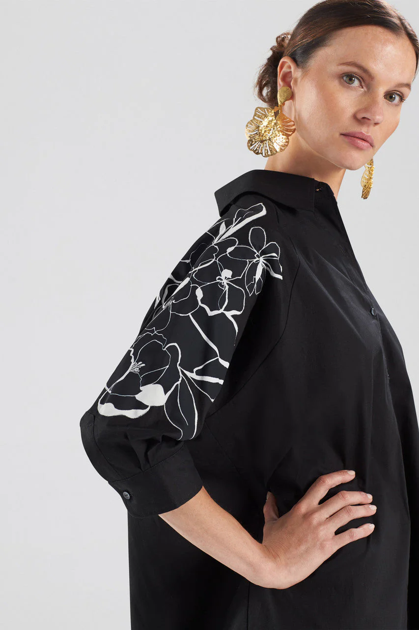 Cotton Poplin Embroidered Cocoon Shirt - Image 4