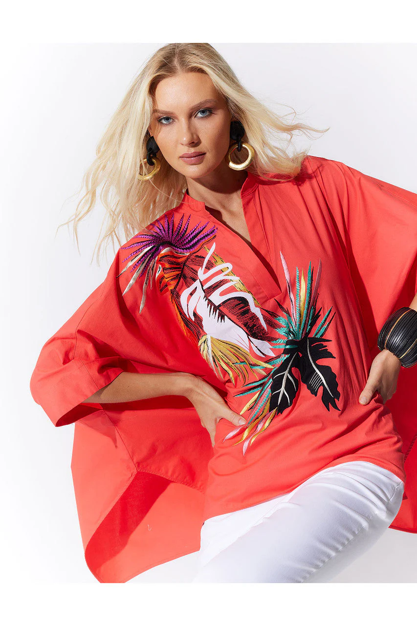 Cotton Poplin Embroidered Mandarin Top - Image 3
