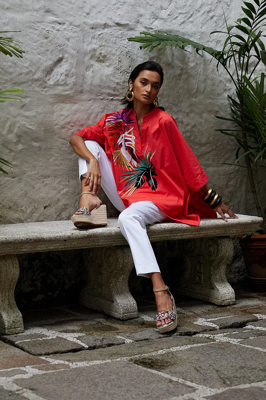 Cotton Poplin Embroidered Mandarin Top - Image 7