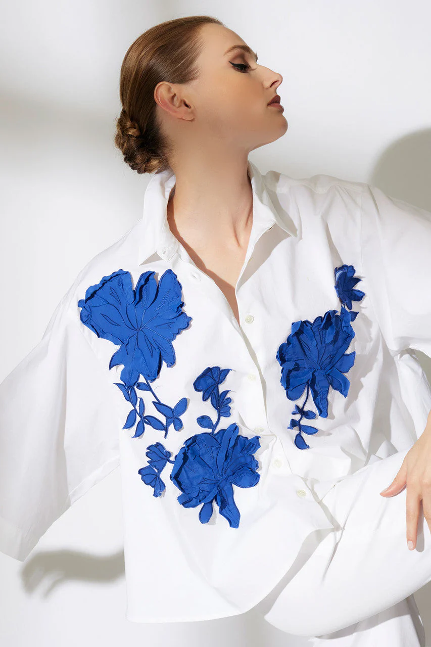 Cotton Poplin Embroidered Trapeze Shirt - Image 4
