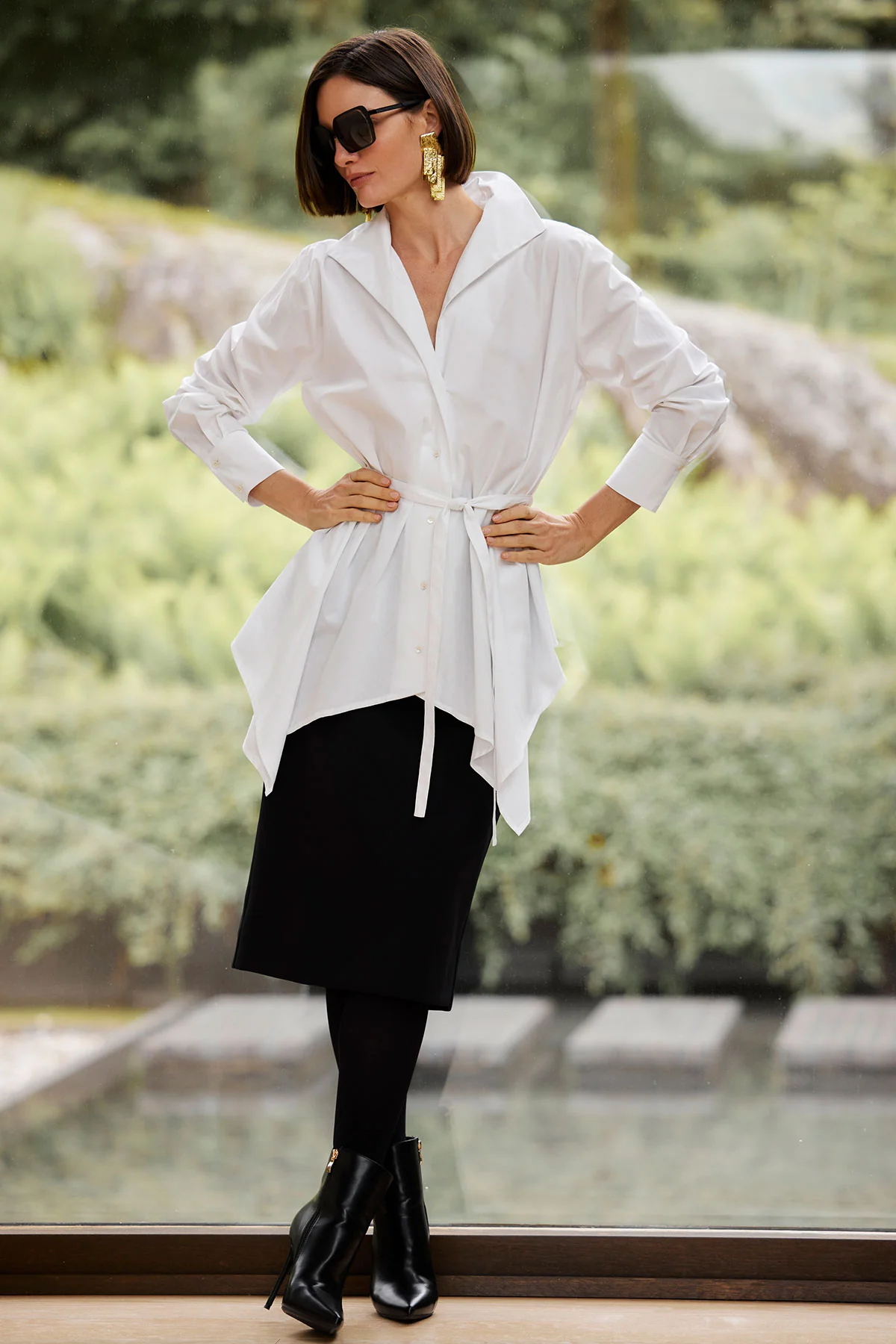 Cotton Poplin Handkerchief Hem Shirt