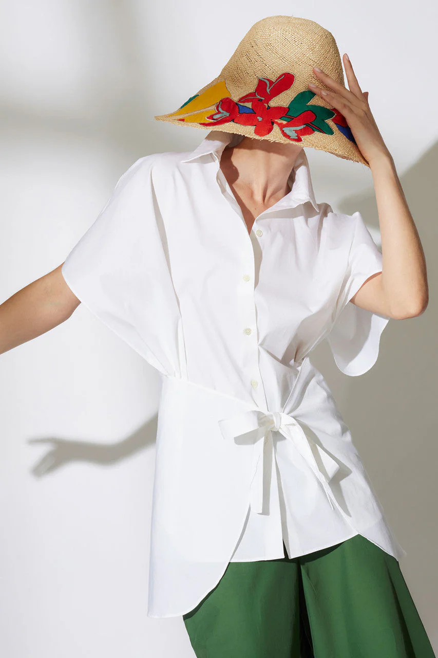 Cotton Poplin Kimono Wrap Shirt - Image 4