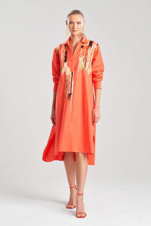 Cotton Poplin Oversized Half Placket Embroidered Shirtdress - Image 10