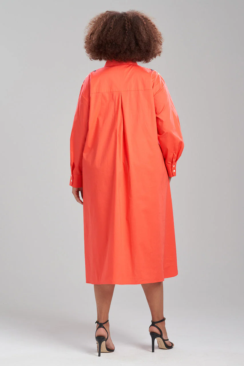 Cotton Poplin Oversized Half Placket Embroidered Shirtdress - Image 5