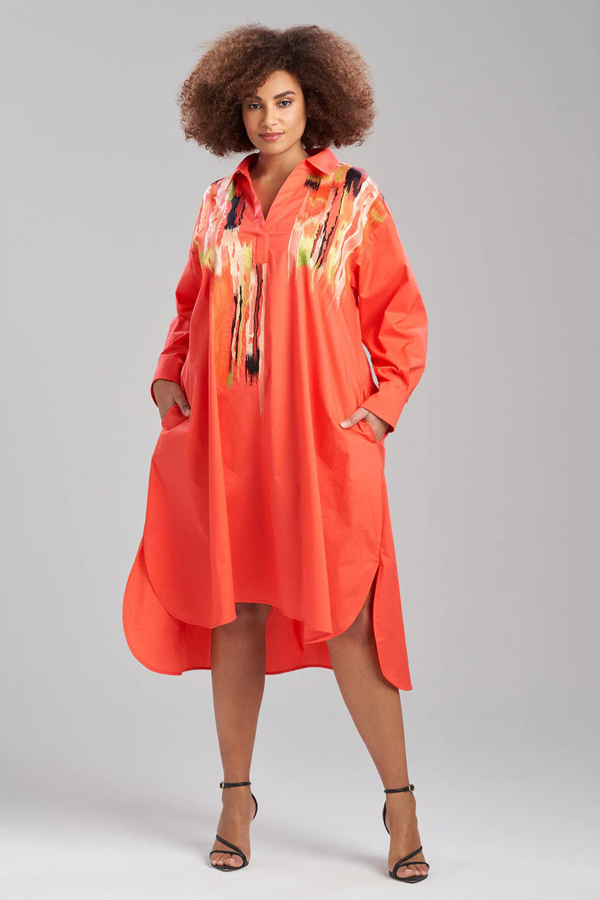 Cotton Poplin Oversized Half Placket Embroidered Shirtdress - Image 6