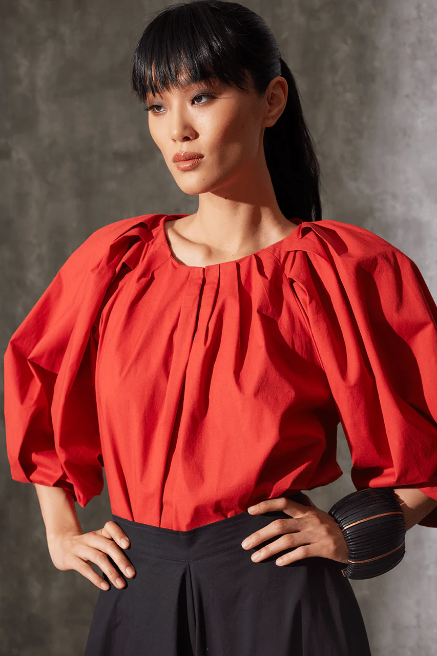 Cotton Poplin Pleated Pullover Top - Image 3