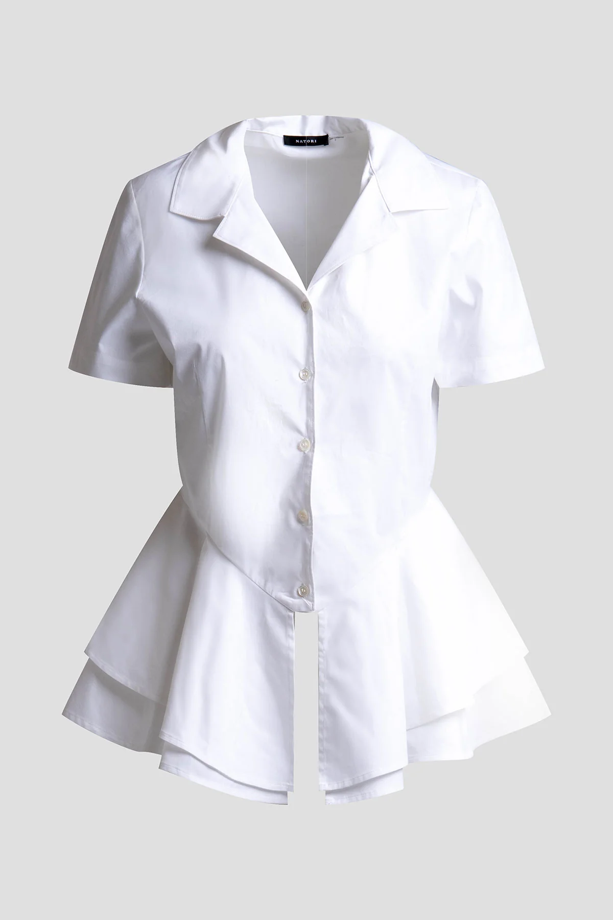 Cotton Poplin Tiered Hem Short Sleeve Shirt - Image 7