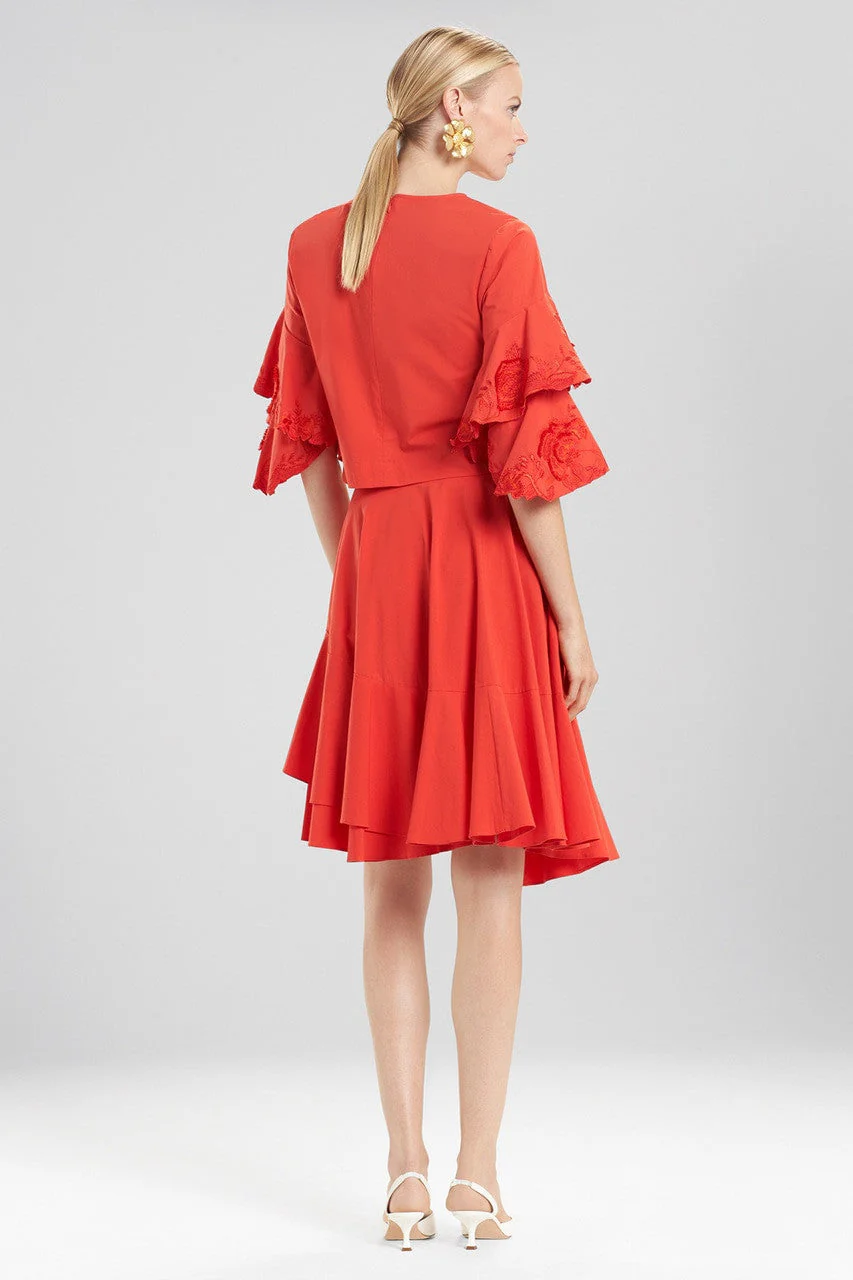 Cotton Poplin Tiered Sleeve Top With Embroidery - Image 3