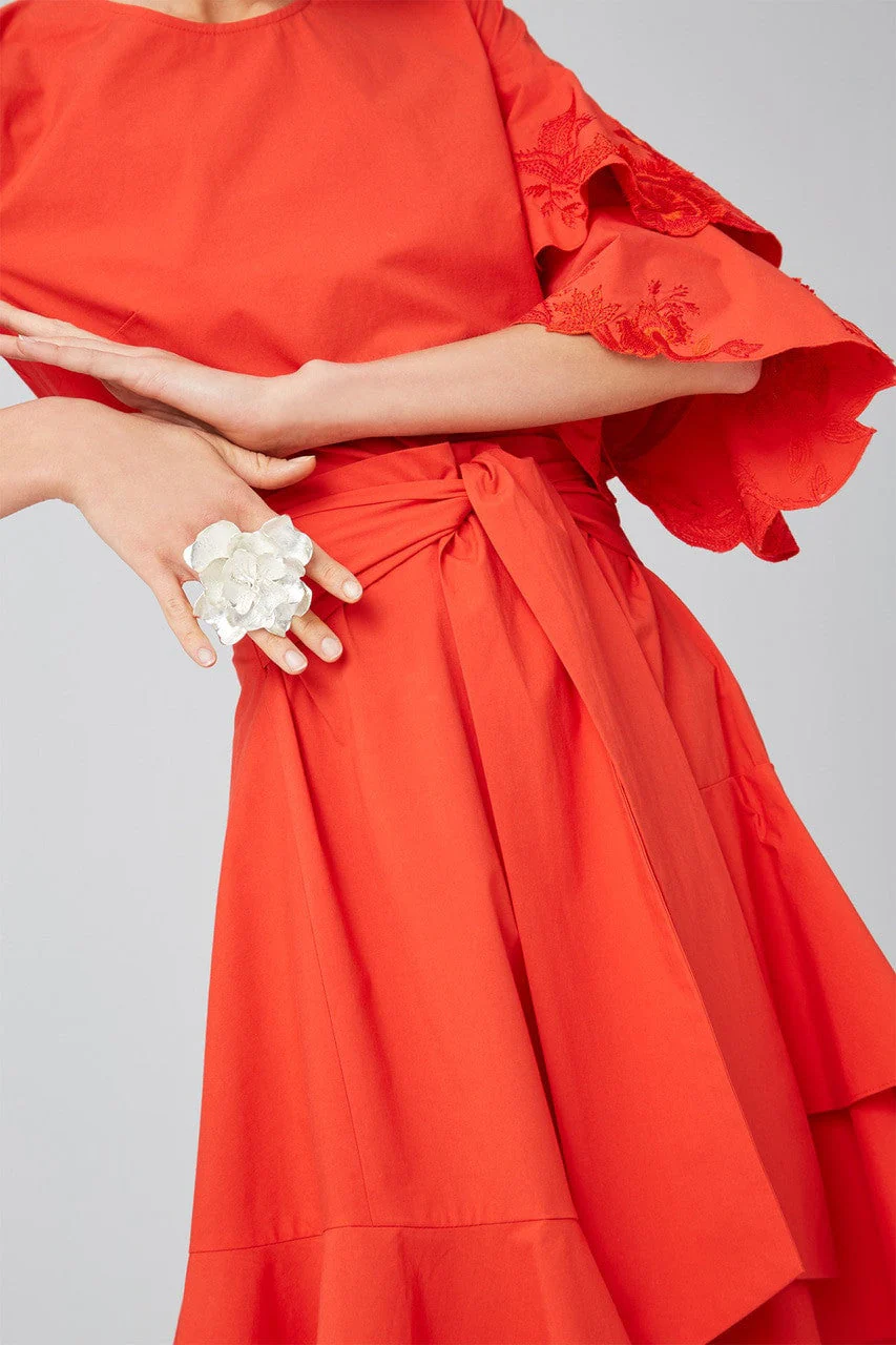 Cotton Poplin Tiered Sleeve Top With Embroidery - Image 4
