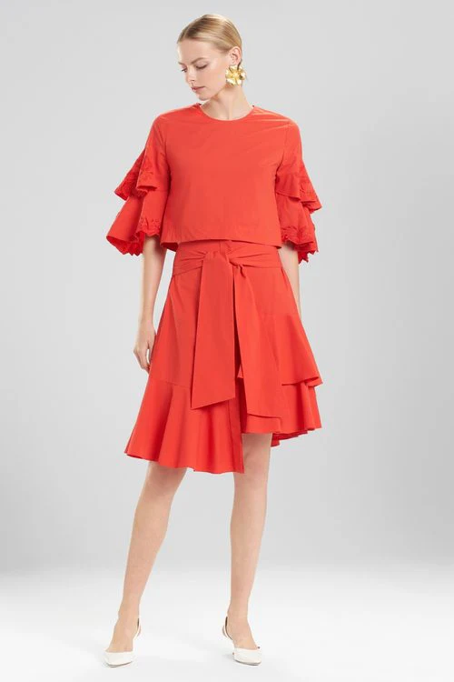 Cotton Poplin Tiered Sleeve Top With Embroidery - Image 9