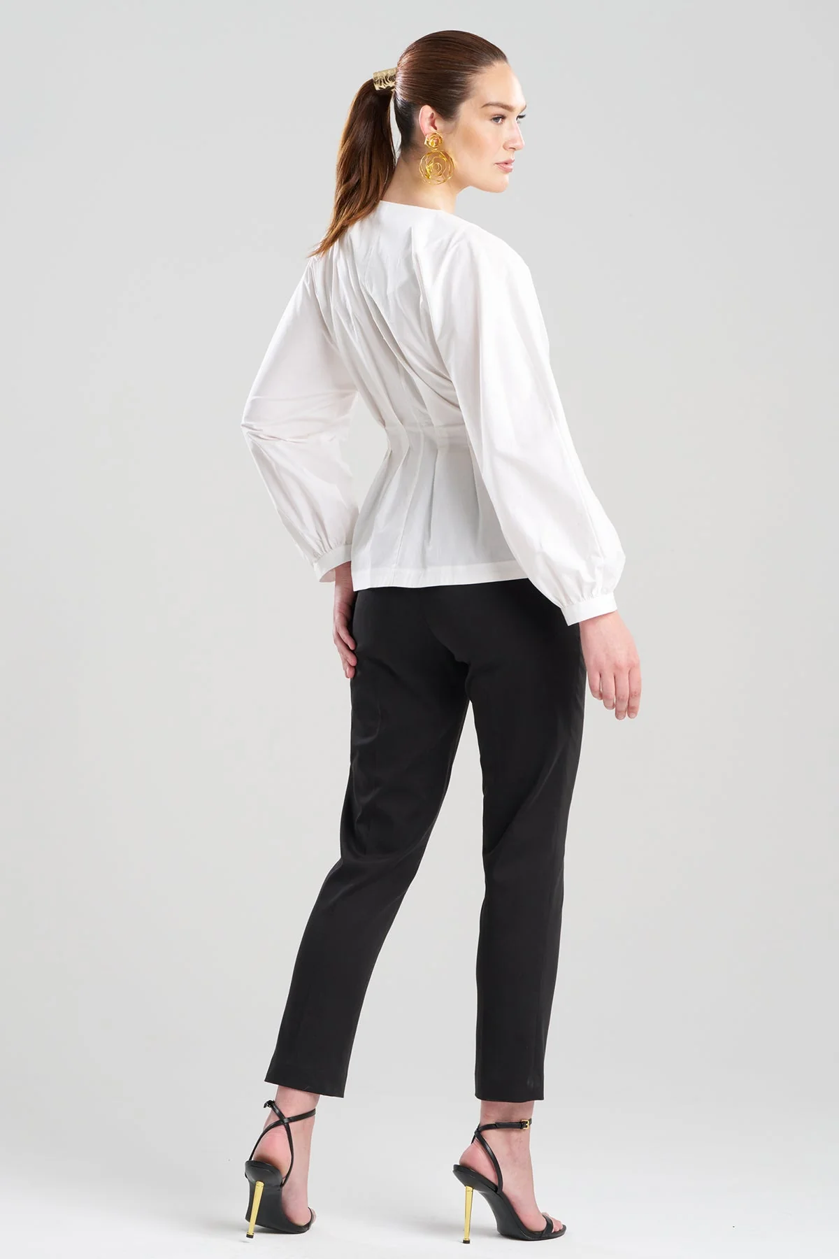 Cotton Poplin V-Neck Pleated Shirt - Image 3