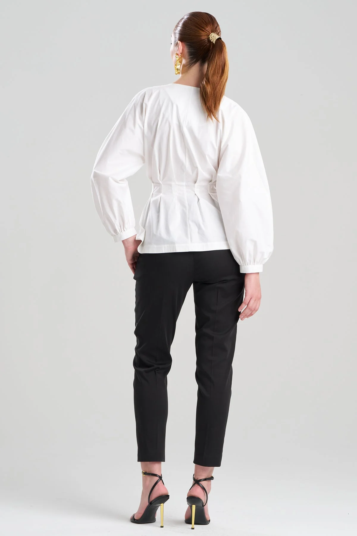 Cotton Poplin V-Neck Pleated Shirt - Image 4