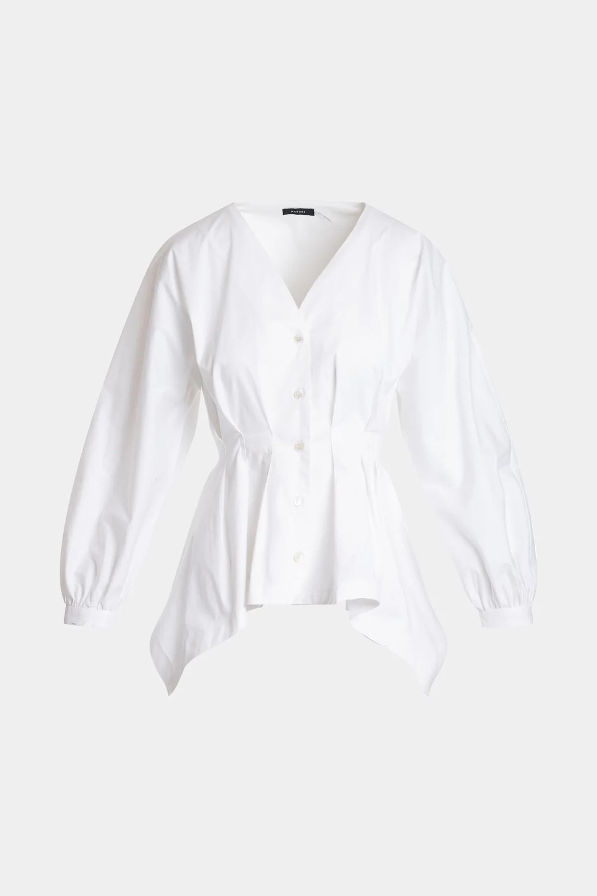 Cotton Poplin V-Neck Pleated Shirt - Image 5